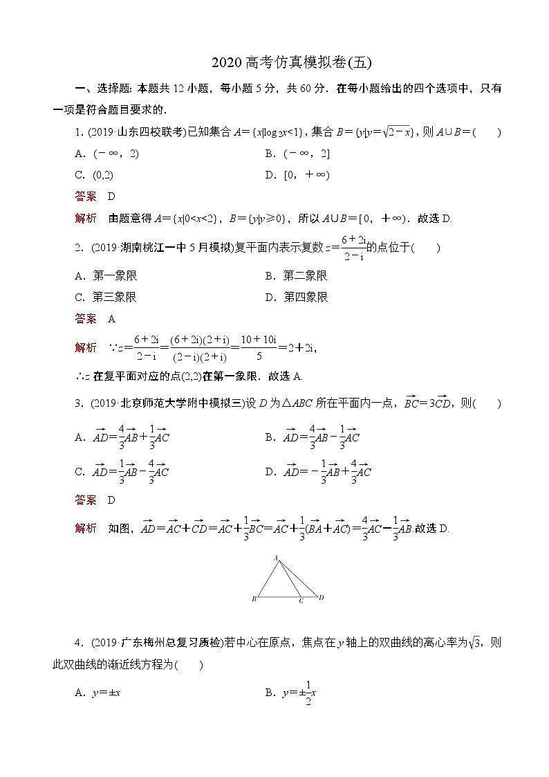2020届高考冲刺高考仿真模拟卷（五） 数学（理）（解析版）01
