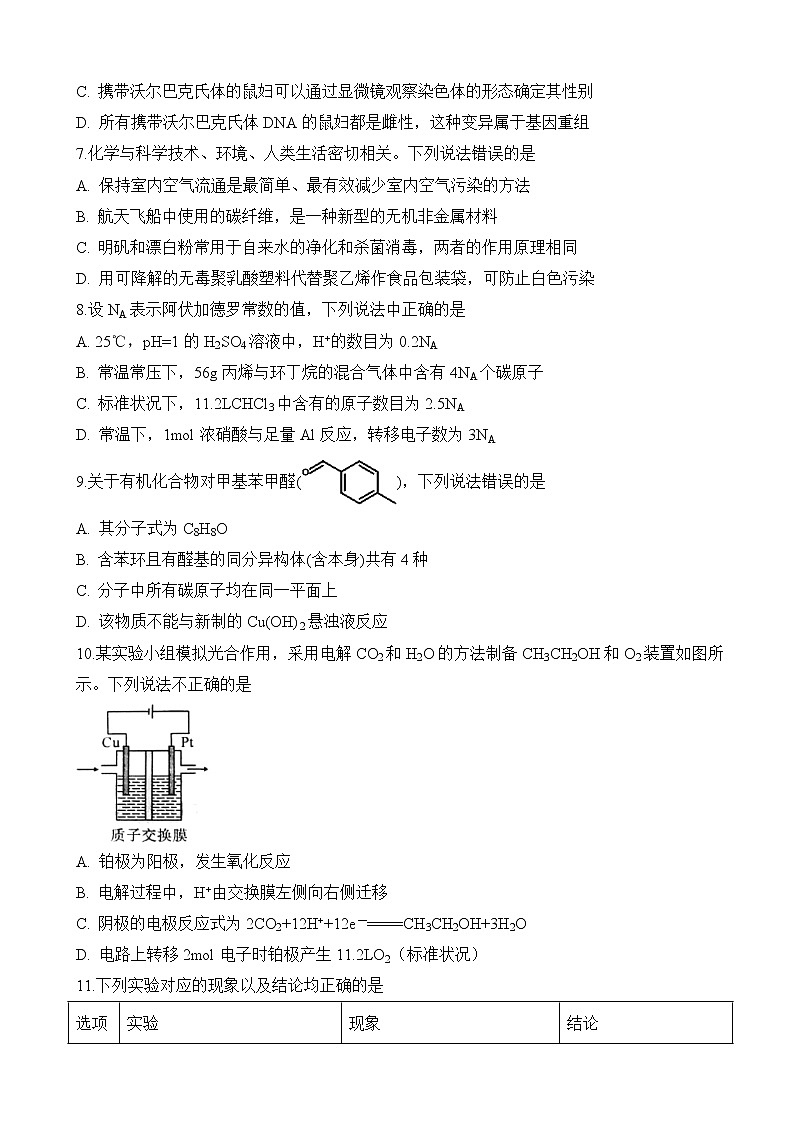 2020届安徽省定远重点中学高三3月线上模拟考试理科综合试题03