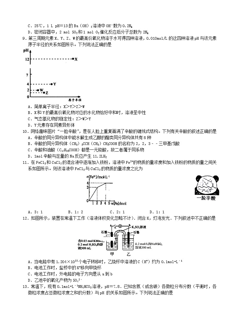 2020届河北省辛集中学高三上学期模拟考试（一）理综试卷03