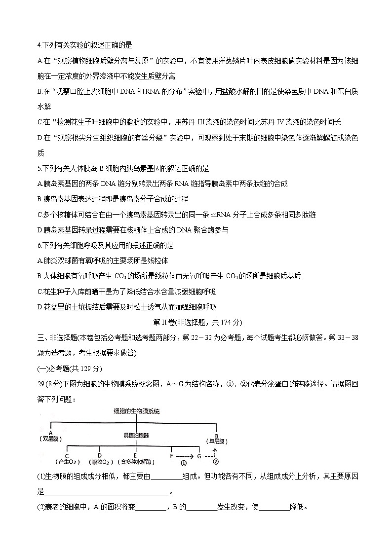 2020届四川省南充市高中高三第一次高考适应性考试 理综02