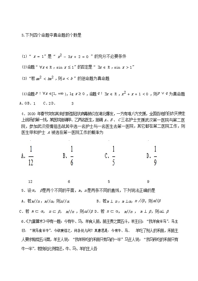 宁夏石嘴山市第三中学2020届高考数学第五次模拟考试试题理02