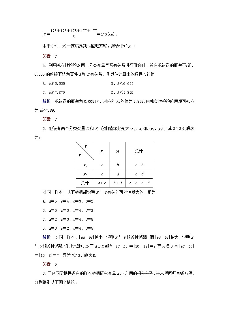 2019_2020学年高中数学第1章统计案例章末达标测试（一）新人教A版选修1_202