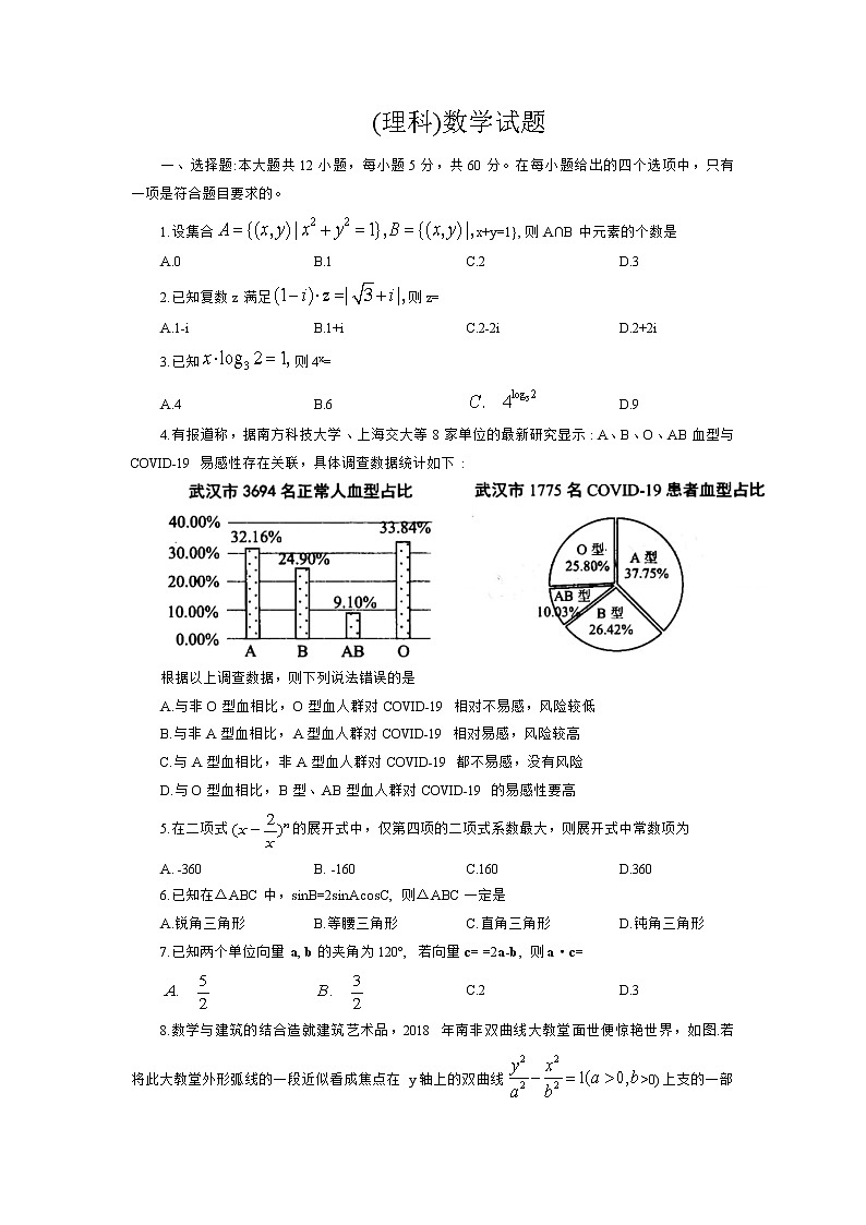 四川省遂宁市射洪中学2020届高三下学期4月模拟考试数学（理）试卷01