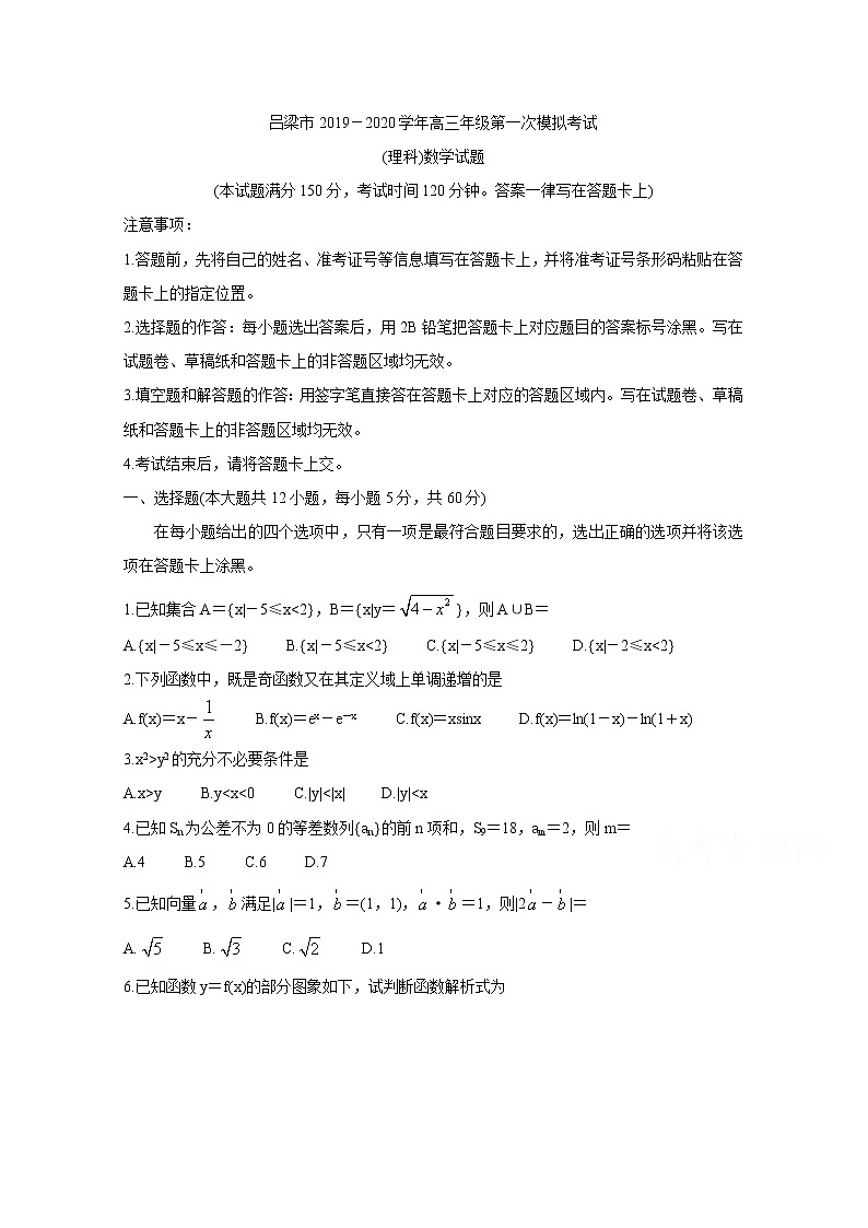 山西省吕梁市2020届高三第一次模拟考试 数学（理）01