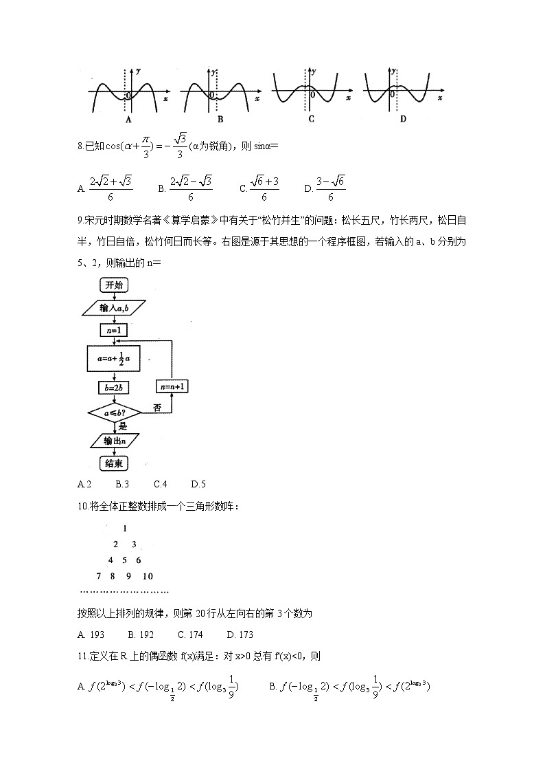 四川省内江市高中2020届高三上学期第一次模拟考试 数学（文）02