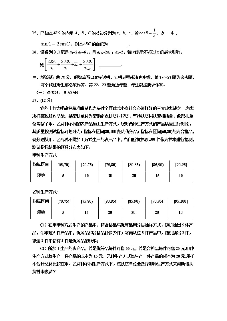 宁夏回族自治区银川市第一中学2020届高三第四次模拟考试数学（文）试卷03