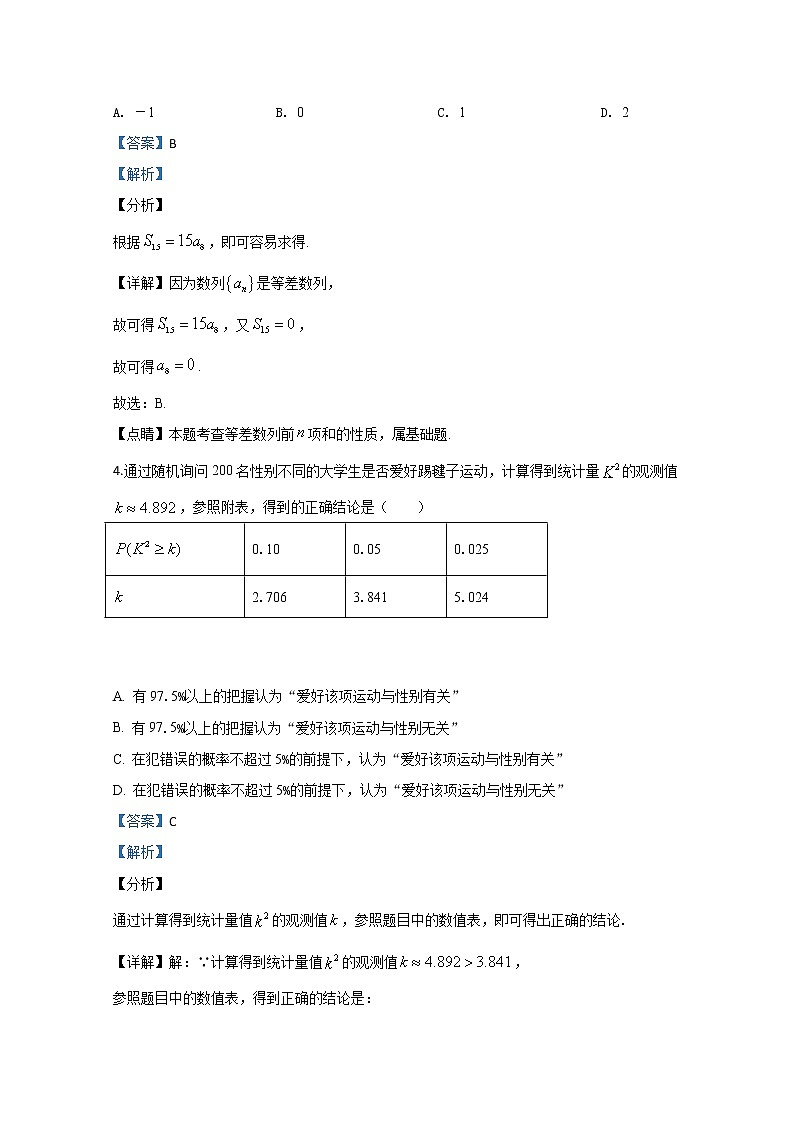 宁夏石嘴山市2020届高三模拟数学（文）试题02