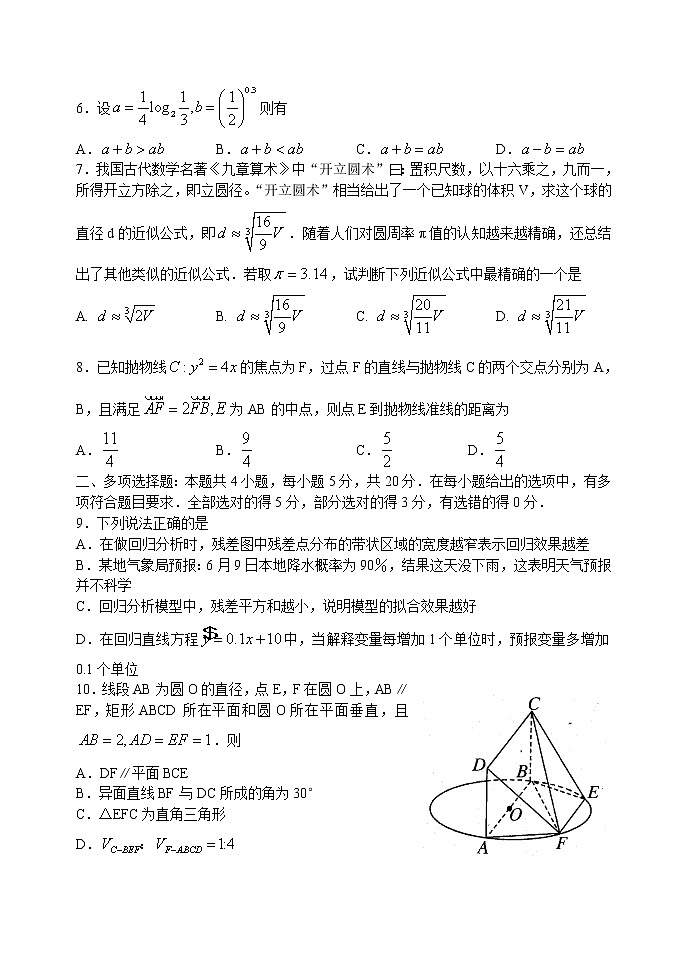 山东省济宁市2020届高三高考模拟考试（6月）数学试题02