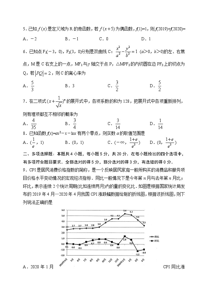 山东省实验中学2020届高三6月模拟考试数学试题02