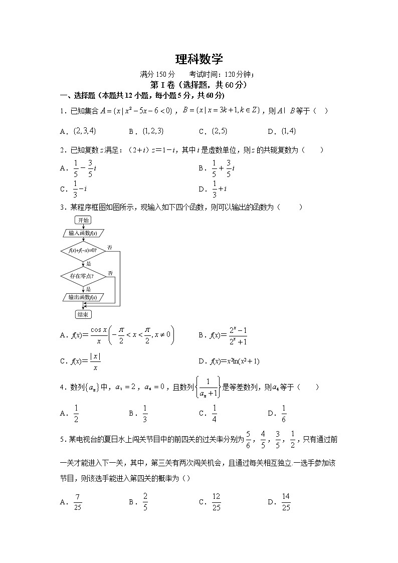 山西省大同市煤矿第四中学2020届高三下学期模拟考试（1）数学（理）第1页
