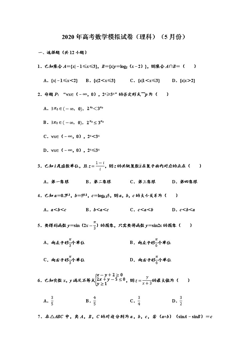 河北省石家庄市2020届高三高考数学模拟试卷（理科）（5月份）01