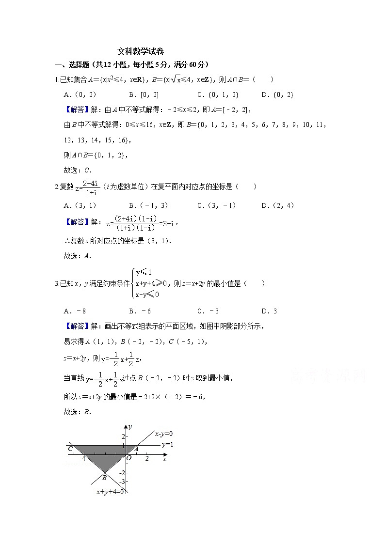 河南省三门峡市外国语高级中学2020届高三模拟（五）考试数学（文）试卷01