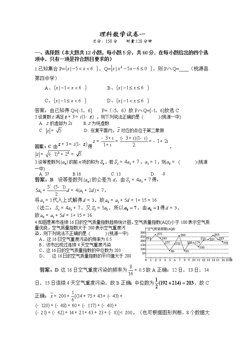 湖南省常德市2020届高三高考模拟考试（一）数学（理）试题01