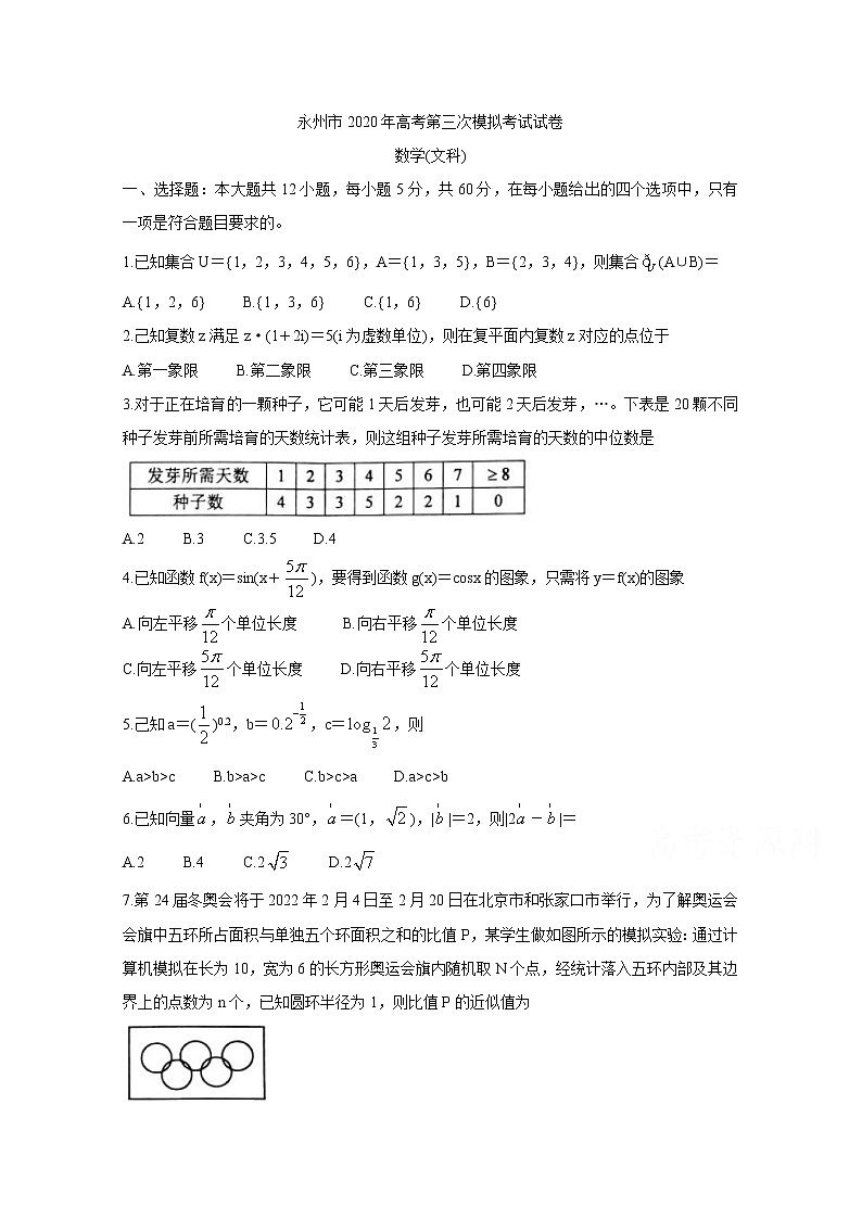湖南省永州市2020届高三第三次模拟考试　数学（文）01