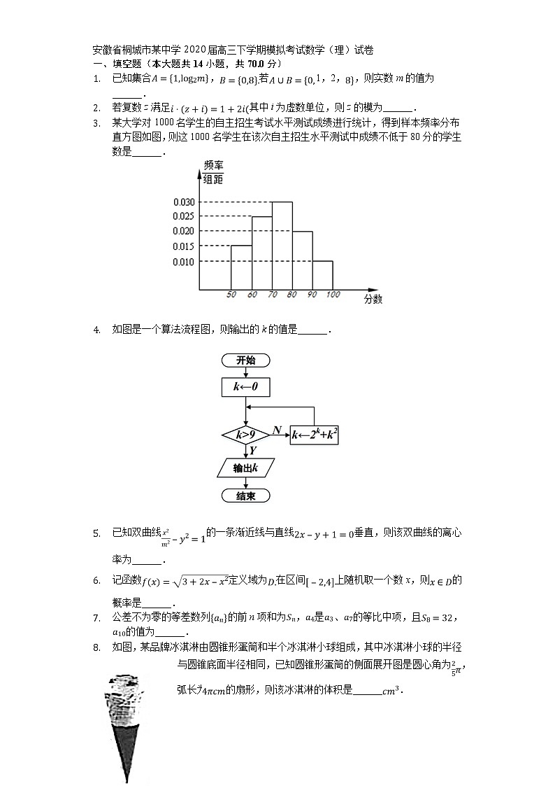 安徽省桐城市某中学2020届高三下学期模拟考试数学（理）试卷01