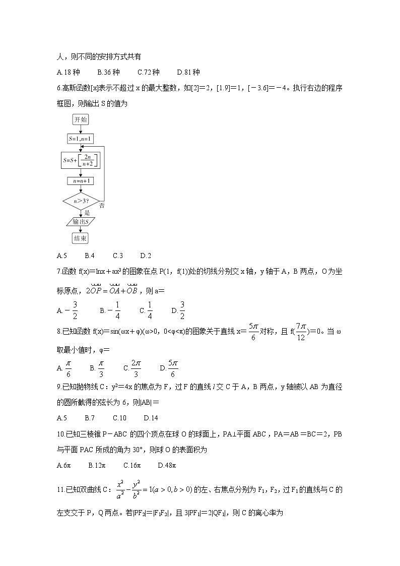 福建省莆田市2020届高三下学期3月模拟考试 数学（理）02