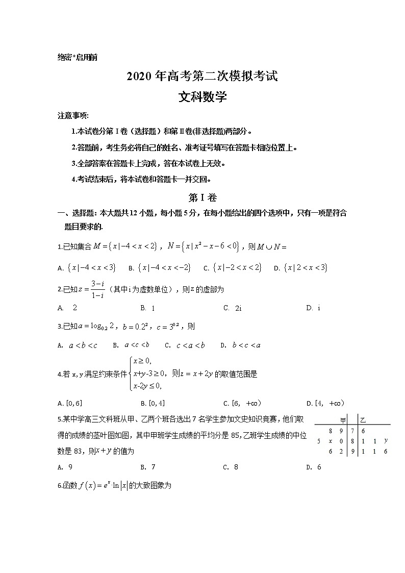 广西桂林崇左防城港市2020届高三联合模拟考试数学（文）试题01