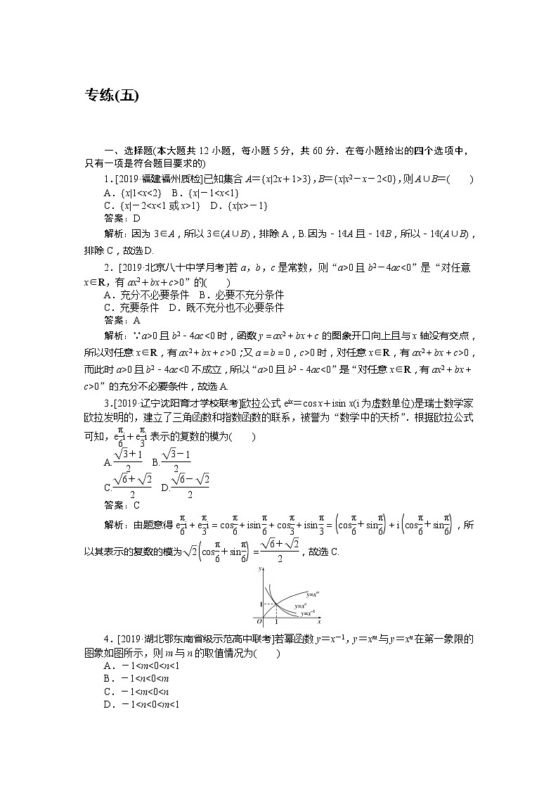 2020高考理科数学二轮分层特训卷：仿真模拟专练 （五）第1页