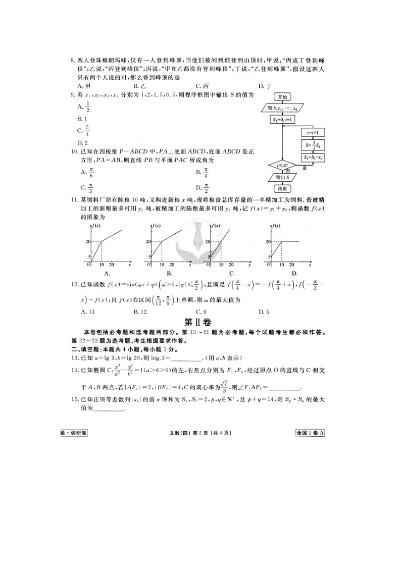 2020年普通高等学校招生全国统一考试模拟（四）数学（文）02