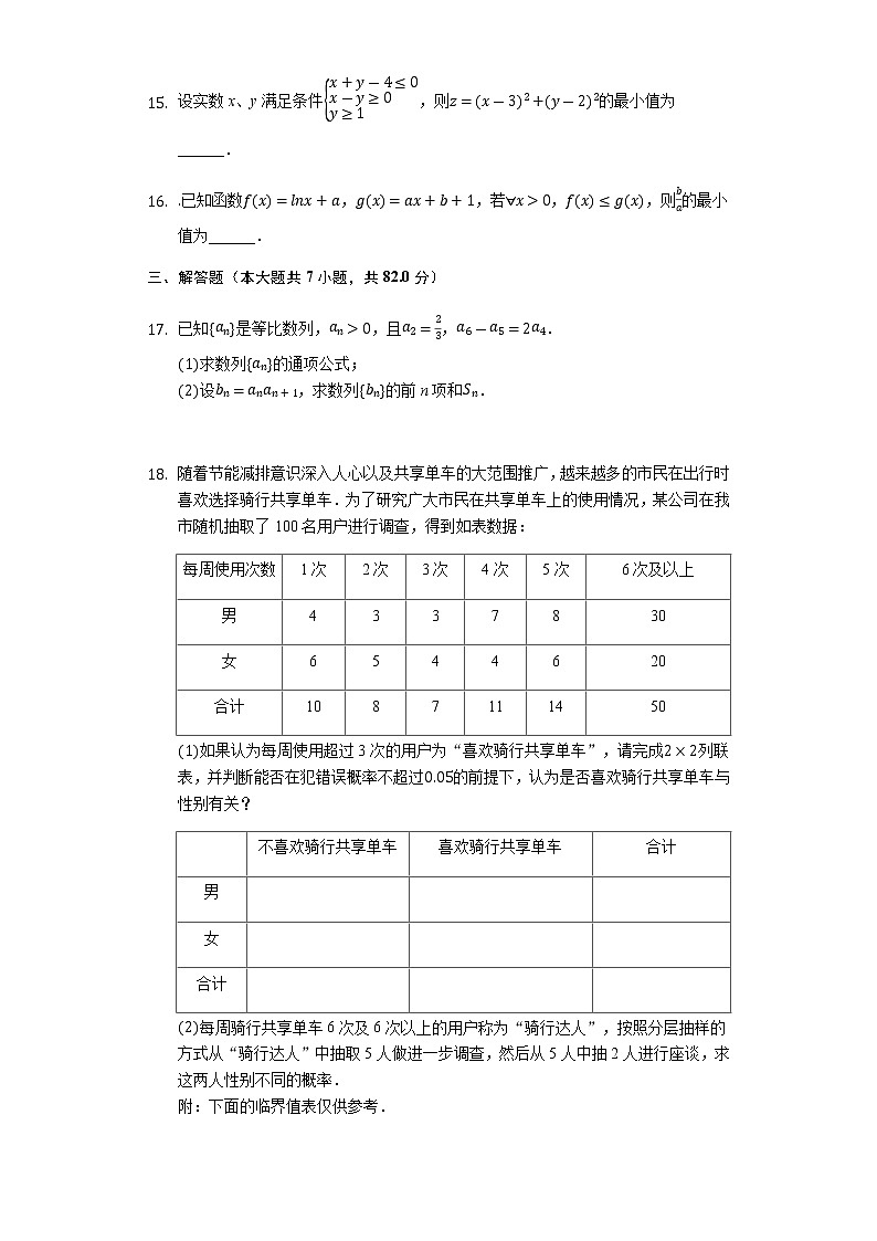 安徽省安庆市桐城市某中学2019-2020学年高三第三次模拟考试数学（文）试卷第3页