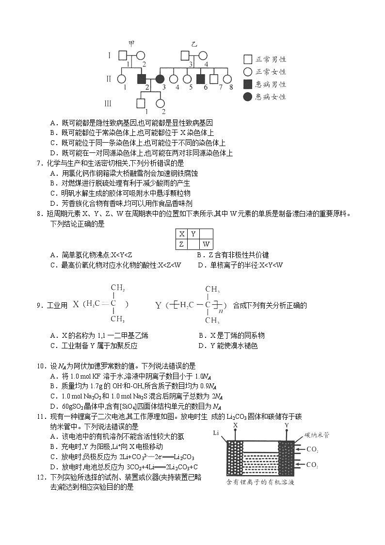 2019届四川省成都市高三第二次诊断性模拟检测理科综合试题（word版）02