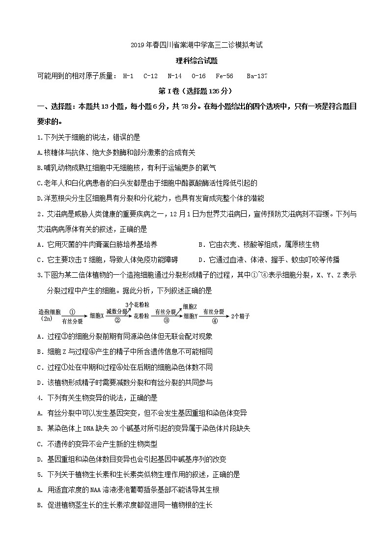 2019届四川省棠湖中学高三二诊模拟理科综合试题（word版）01