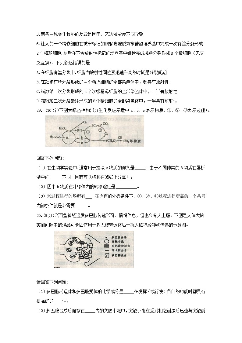 2019届辽宁省葫芦岛市高三下学期第一次模拟考试 理科综合02