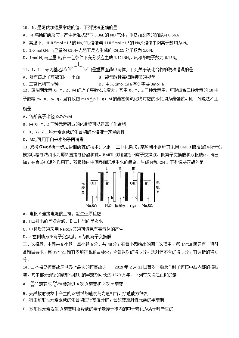 2019届山东省济宁市高三第一次模拟考试理科综合试题03