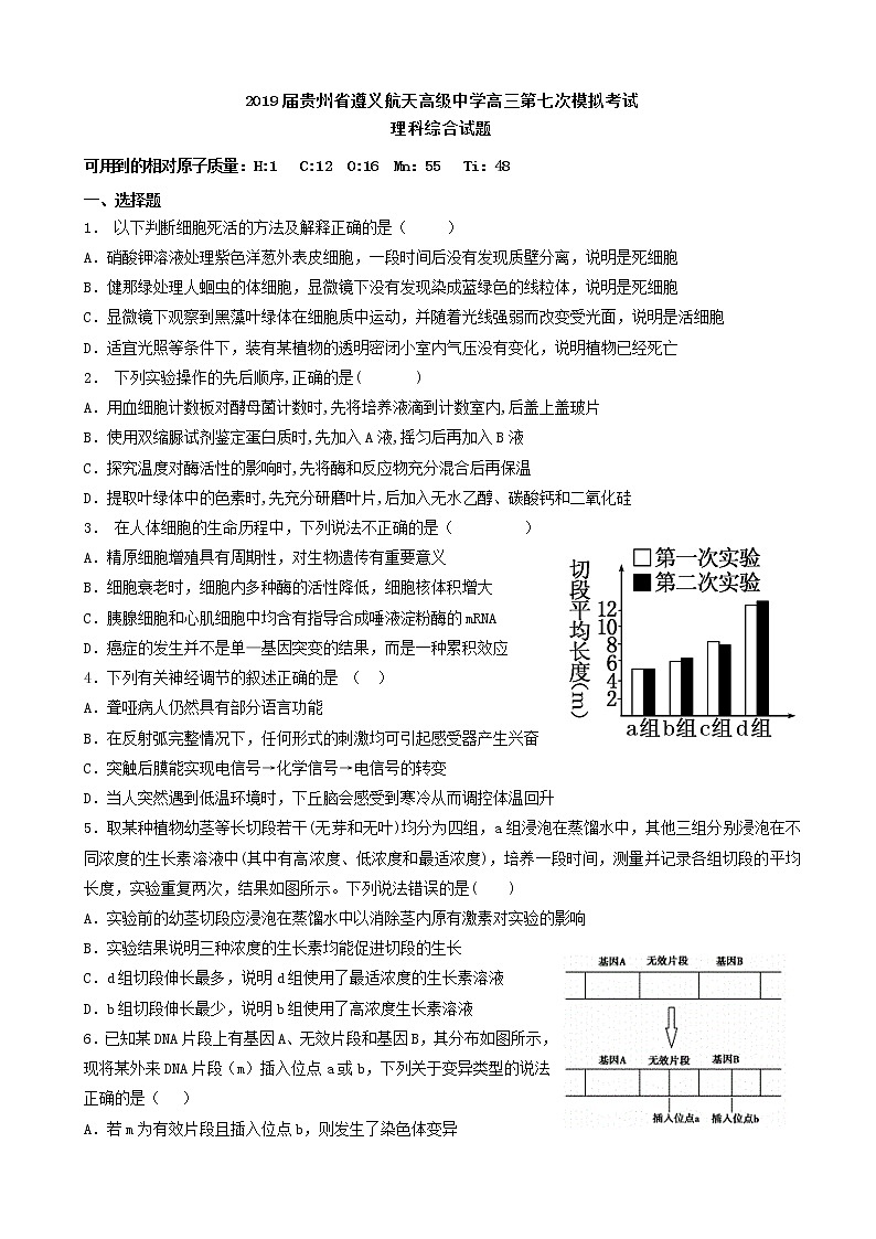 2019届贵州省遵义航天高级中学高三第七次模拟考试理科综合试题01