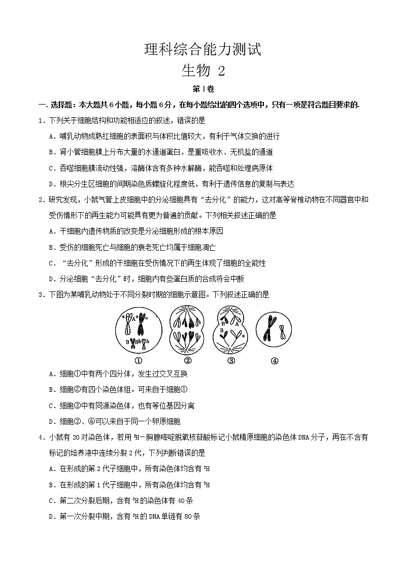 2019届甘肃省白银市（学科基地命制）高三模拟（二）理科综合试题01