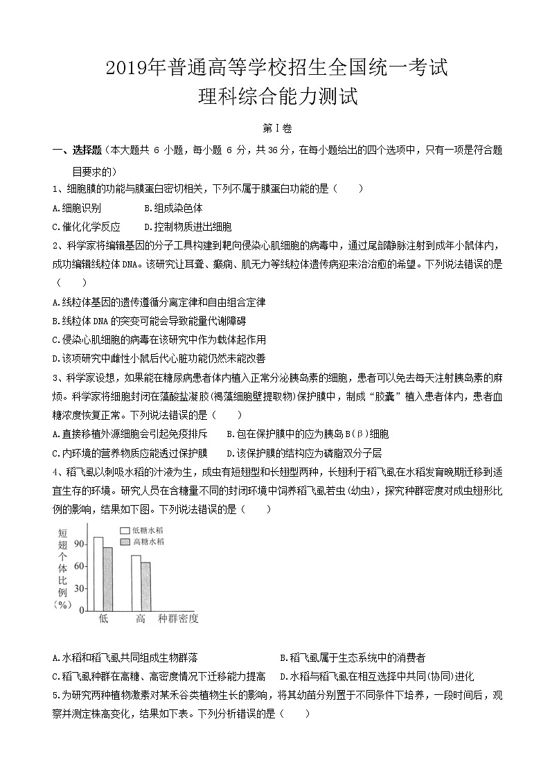 2019届甘肃省白银市（学科基地命制）高三模拟（一）理科综合试题01