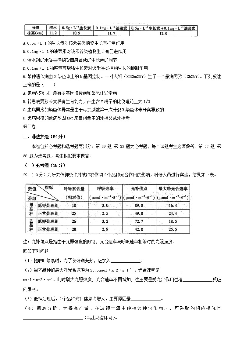 2019届甘肃省白银市（学科基地命制）高三模拟（一）理科综合试题02