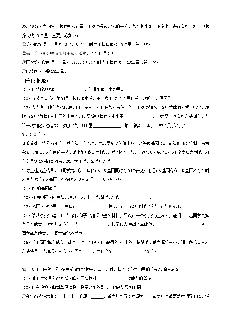 2019届甘肃省白银市（学科基地命制）高三模拟（一）理科综合试题03