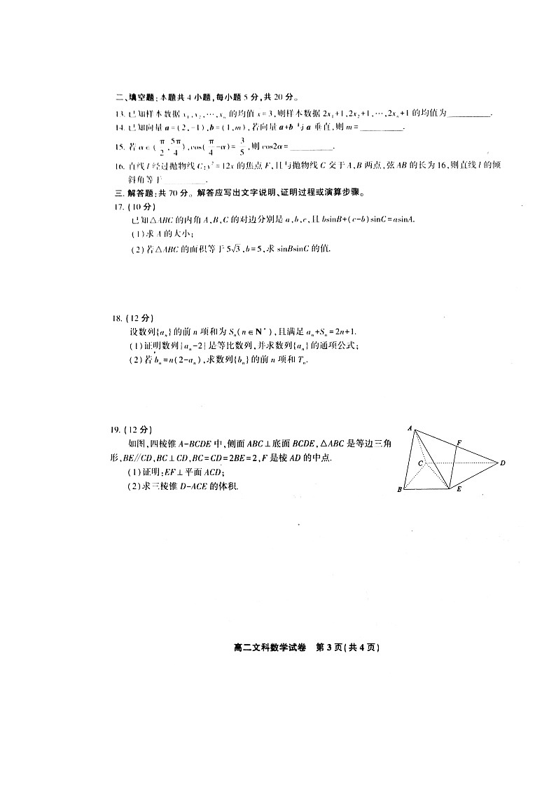 【数学】安徽省池州市高二第二学期期末考试（文）03