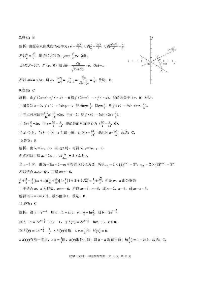 2020合肥一中最后一卷文数试题 答案第3页