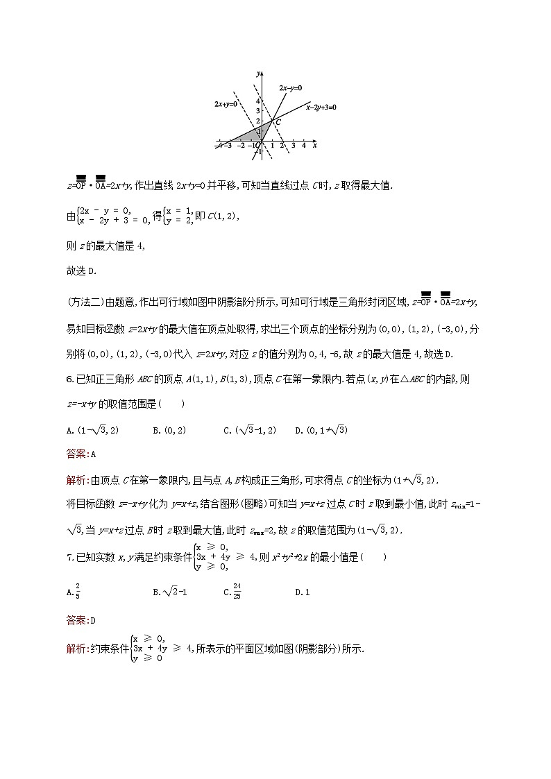 2021高考数学大一轮复习考点规范练33二元一次不等式组与简单的线性规划问题理新人教A版第3页
