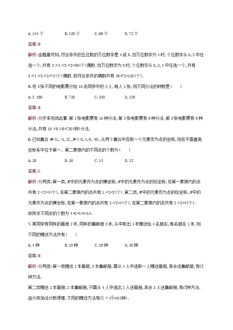 2021高考数学大一轮复习考点规范练57分类加法计数原理与分步乘法计数原理理新人教A版02