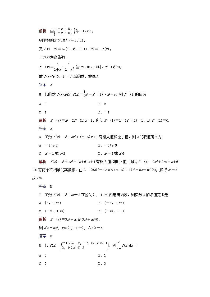 2019_2020学年高中数学第1章导数及其应用章末达标测试新人教A版选修2_202