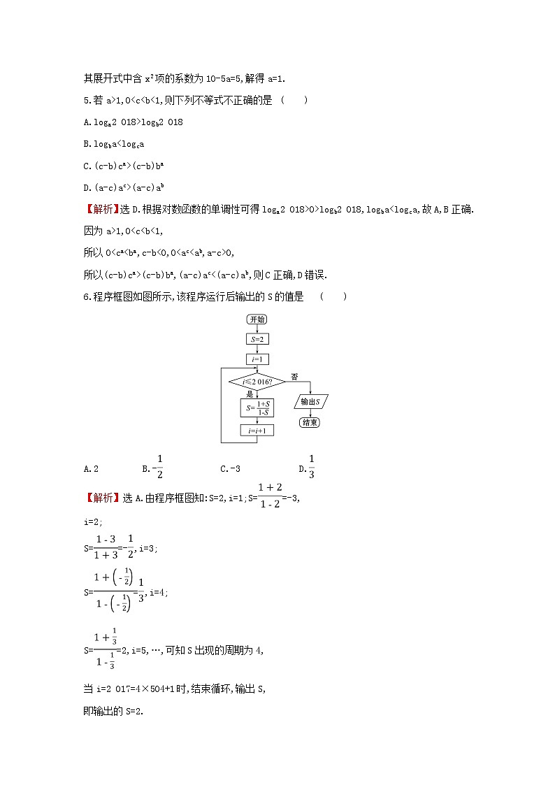2019届二轮复习选择填空标准练(1)作业（全国通用）02