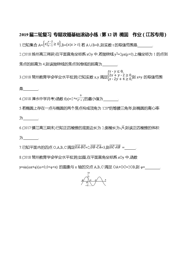 2019届二轮复习专题攻略基础滚动小练：第12讲椭圆作业（江苏专用）01
