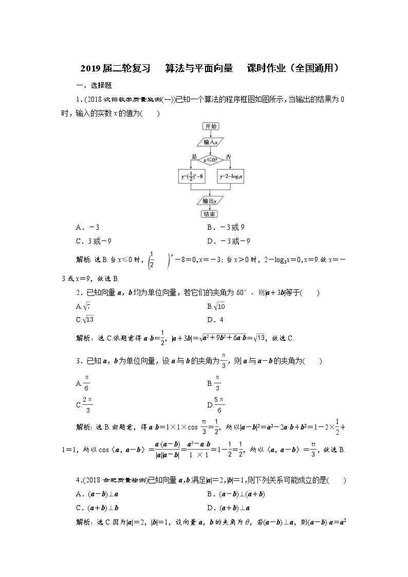 2019届二轮复习　算法与平面向量课时作业（全国通用） 练习01