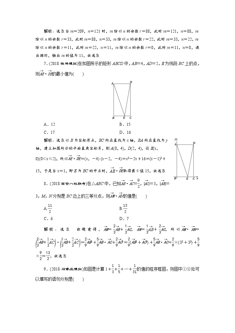 2019届二轮复习　算法与平面向量课时作业（全国通用） 练习03