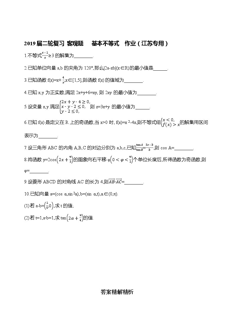 2019届二轮复习客观题　基本不等式作业（江苏专用）01