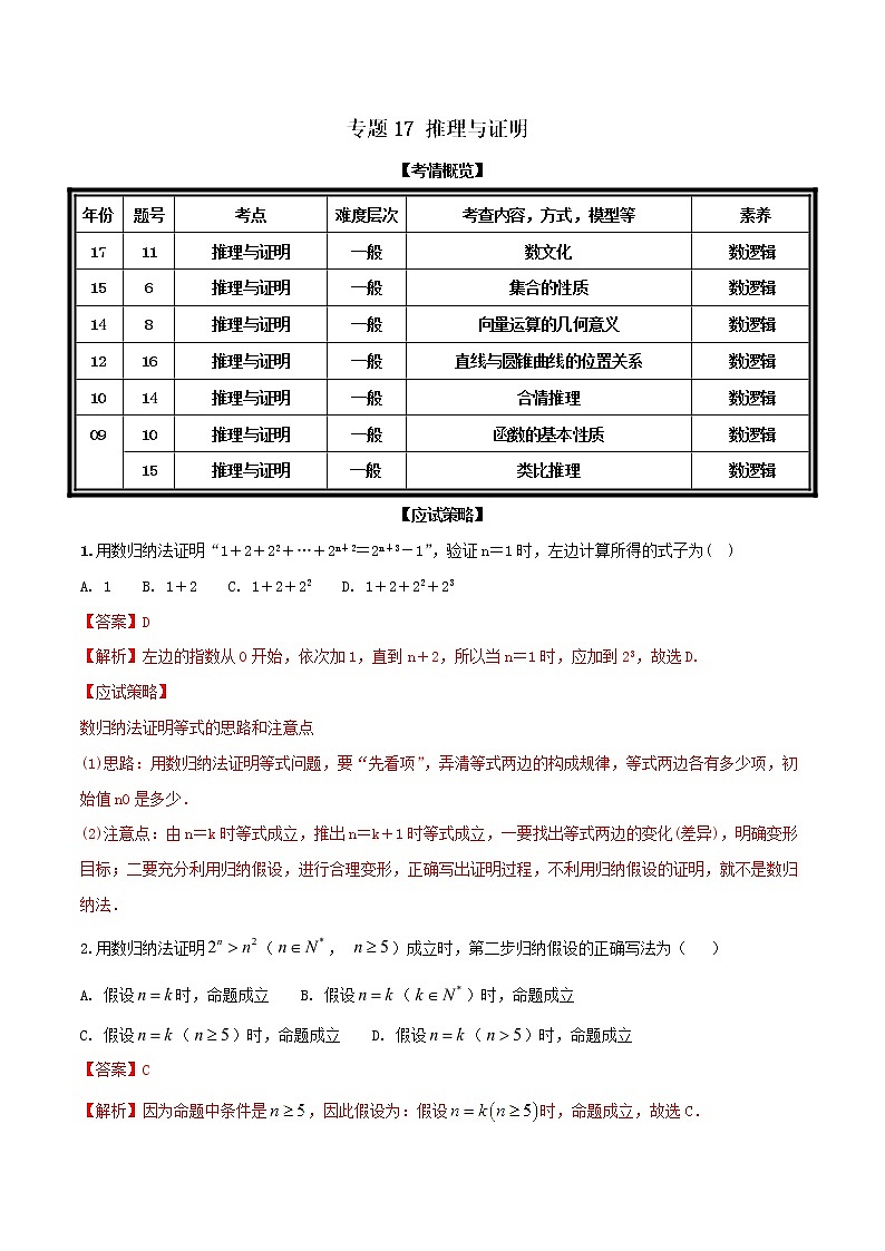 2019届二轮复习推理与证明学案（全国通用）01