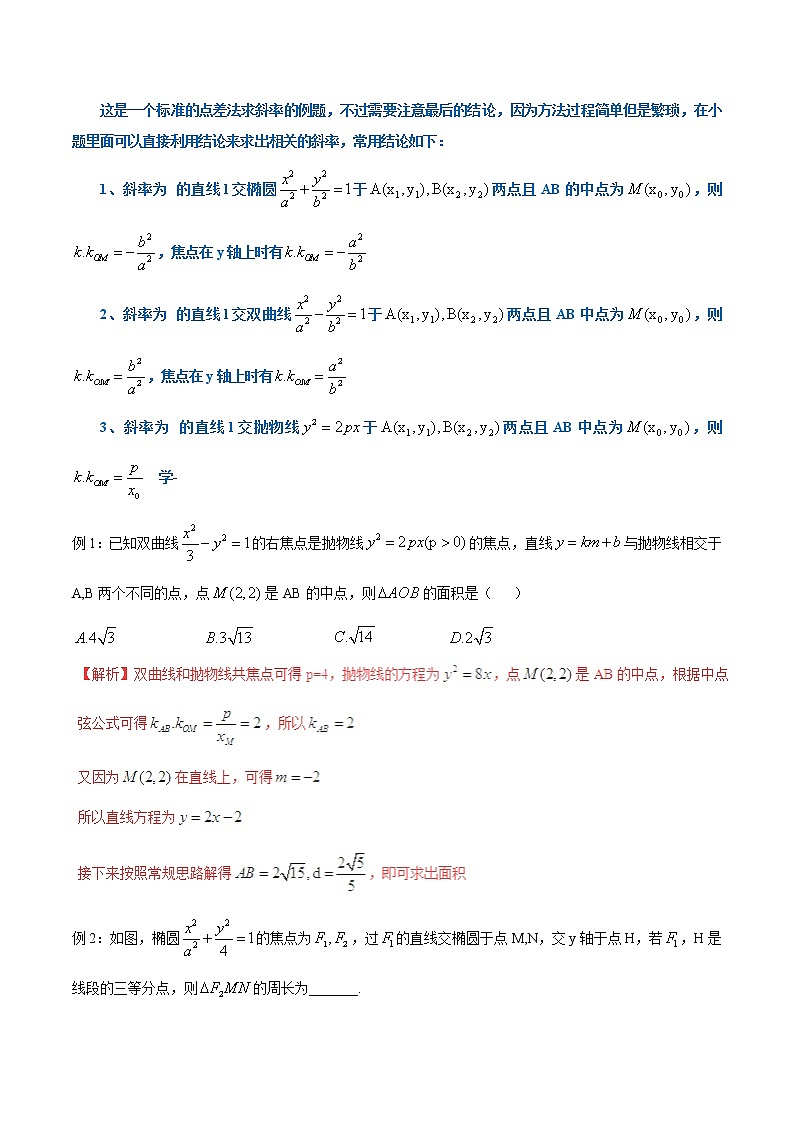 2019届二轮复习选择填空题解题策略中点弦问题学案（全国通用）第2页