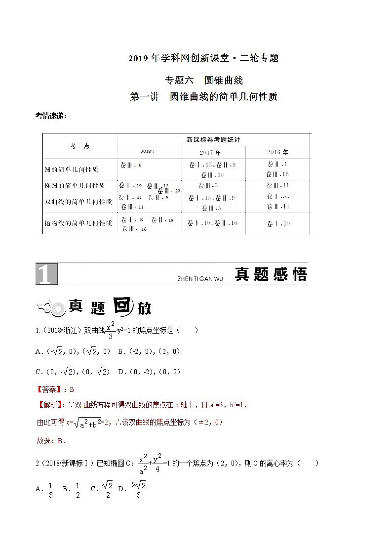 2019届二轮复习圆锥曲线的简单几何性质学案（全国通用）第1页