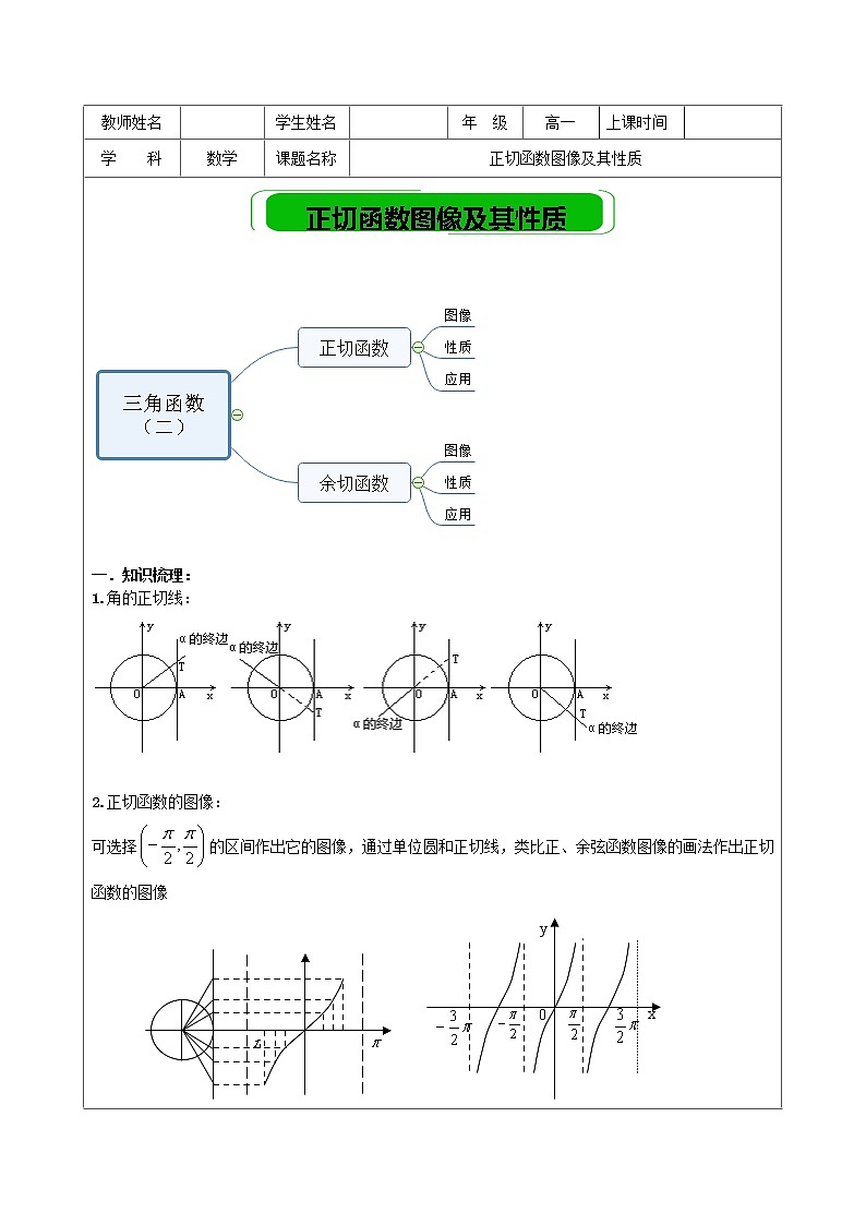 2019届二轮复习正切函数图像及其性质教案（全国通用）01
