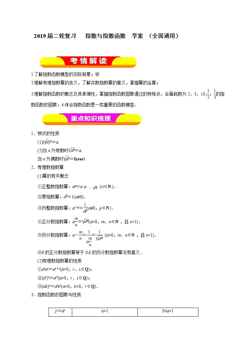 2019届二轮复习指数与指数函数学案（全国通用）第1页
