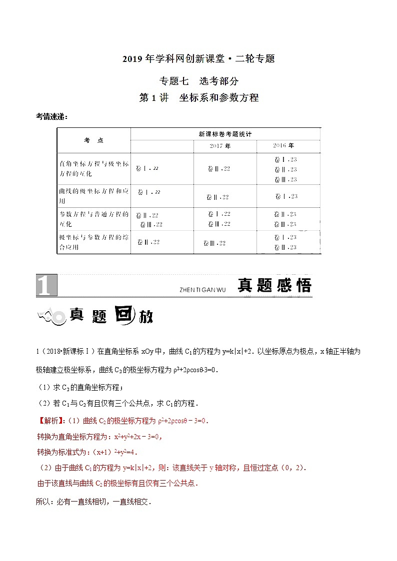 2019届二轮复习坐标系和参数方程学案（全国通用）01