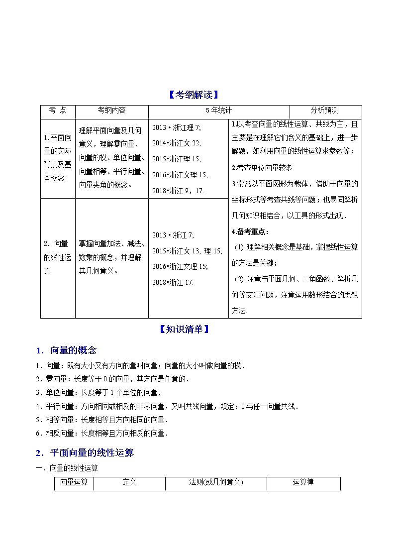 2019届二轮复习平面向量的概念及线性运算学案（全国通用）第1页